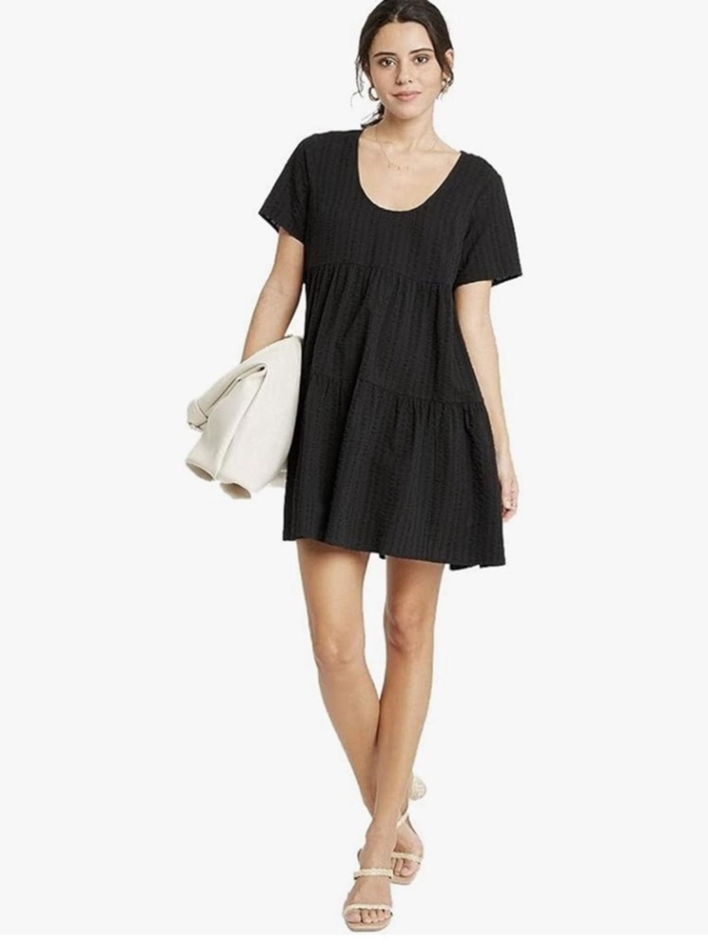 a new day Black Textured Scoop Neck Tiered Dress